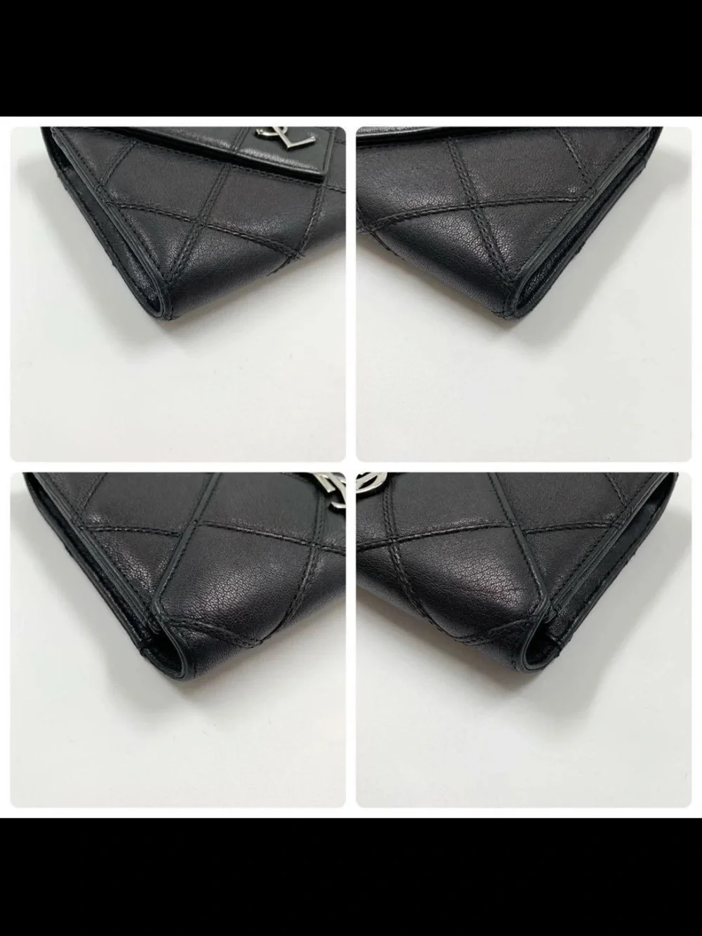 Saint Laurent Black Quilted Leather Envelope Wallet with Silver YSL Logo